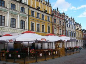 Zamosc center square with restored colorful 'Armenian tenements'