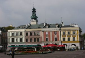 Zamosc center square with restored colorful 'Armenian tenements'