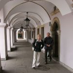 Zamosc center square - people in outside hallway