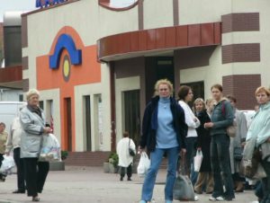 People walking around the town