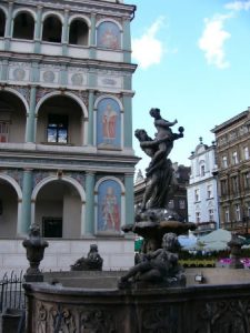 Poznan central square fountain