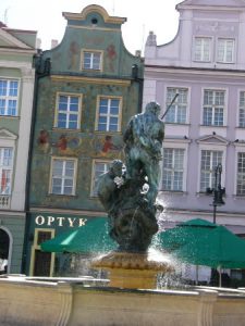 Poznan central square fountain