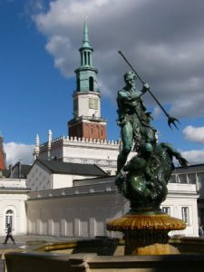 Poznan central square fountain