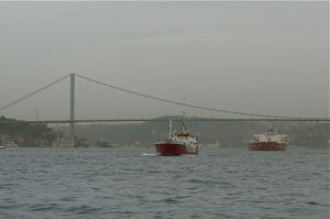 Ships passing under the inter-continental Bosphorus