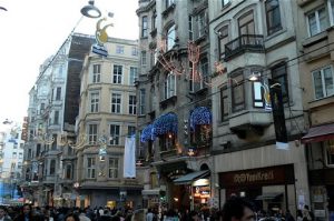 Along Istikal Caddesi street in the