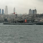 View across the Bosphorus with navy