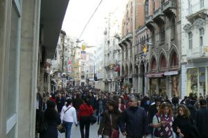 Along Istikal Caddesi street in the historic Beyoglu district