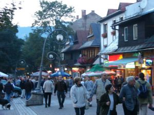 Busy main street with tourists