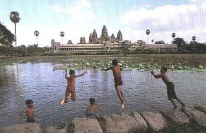 Angkor Wat boys in moat