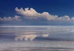 Uyuni Salt Lake with sky reflected