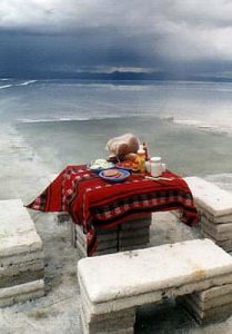 Uyuni Playa Blanca Hotel salt table and chairs