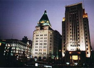 Shanghai-Bund riverfront buildings (Peace Hotel center)