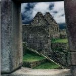 Machu Picchu view through stone window