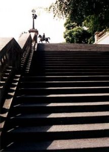 BA park steps and statue