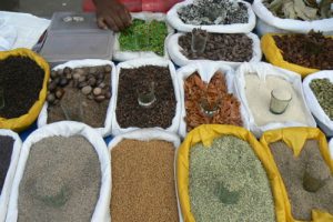 Beans, grains, dried fruits and nuts for sale.