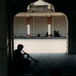 Horn player at Hindu temple
