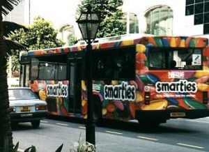 Colorful ad bus