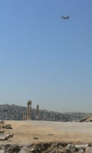 Amman - jet plane over Roman ruins