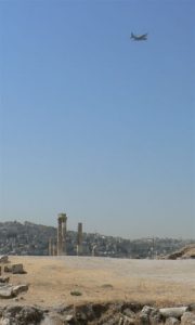 Amman - jet plane over Roman ruins