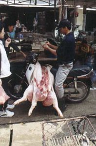 Hanoi splayed pig at market