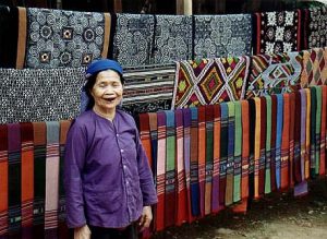 Rural Mai Chau woman & fabrics