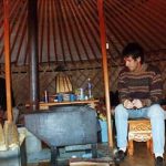 Inside ger (yurt) with stove