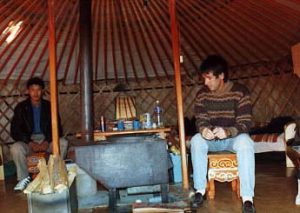 Inside ger (yurt) with stove