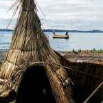 Lake Titicaca reed house and boat