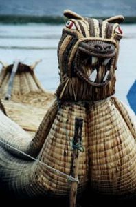 Lake Titicaca reed boat with dragon head