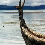 Lake Titicaca reed boat with llama head