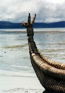 Lake Titicaca reed boat with llama head