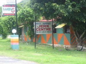 Local shop selling jerk (pork)