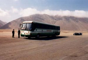 PanAm Highway bus in Atacama desert