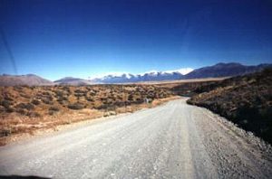 Driving to Moreno Glacier on gravel road