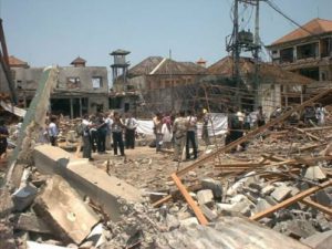 The wreckage at the bombsite.