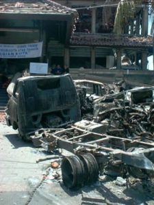 The wreckage at the bombsite.