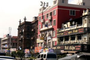 Eclectic styles of architecture downtown.