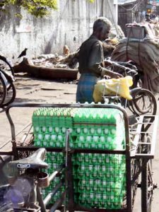 A bicycle egg vendor in