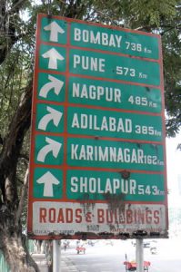 Hyderabad - is about 450 miles from Mumbai.