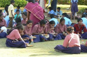 School children in uniforms at the