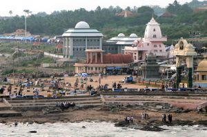 View of Kanyakumari shoreline monuments and