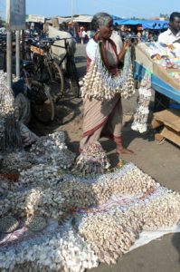 Kanyakumari vendor selling shell necklaces.