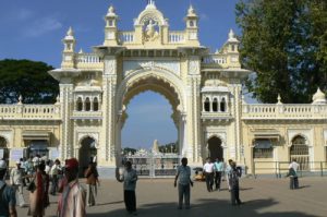 The formal main gate at Mysore Palace