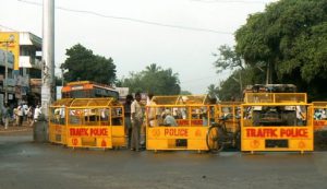 Police barrier to control traffic in