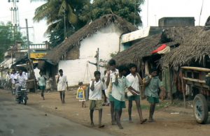 Schoolboys walking home in their uniforms.