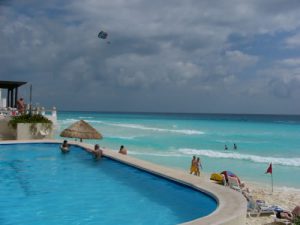 Mexico, Cancun - resort hotel pool on the beach