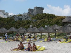 Mexico, Cancun - ancient ruins on the beachfront.