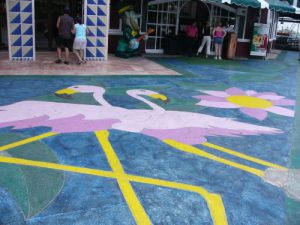 Mexico, Cancun - sidewalk flamingo