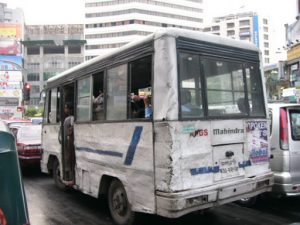 Dhaka - tattered old bus in the central city.