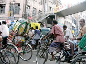 Dhaka - rickshaw and bicycle traffic jam.